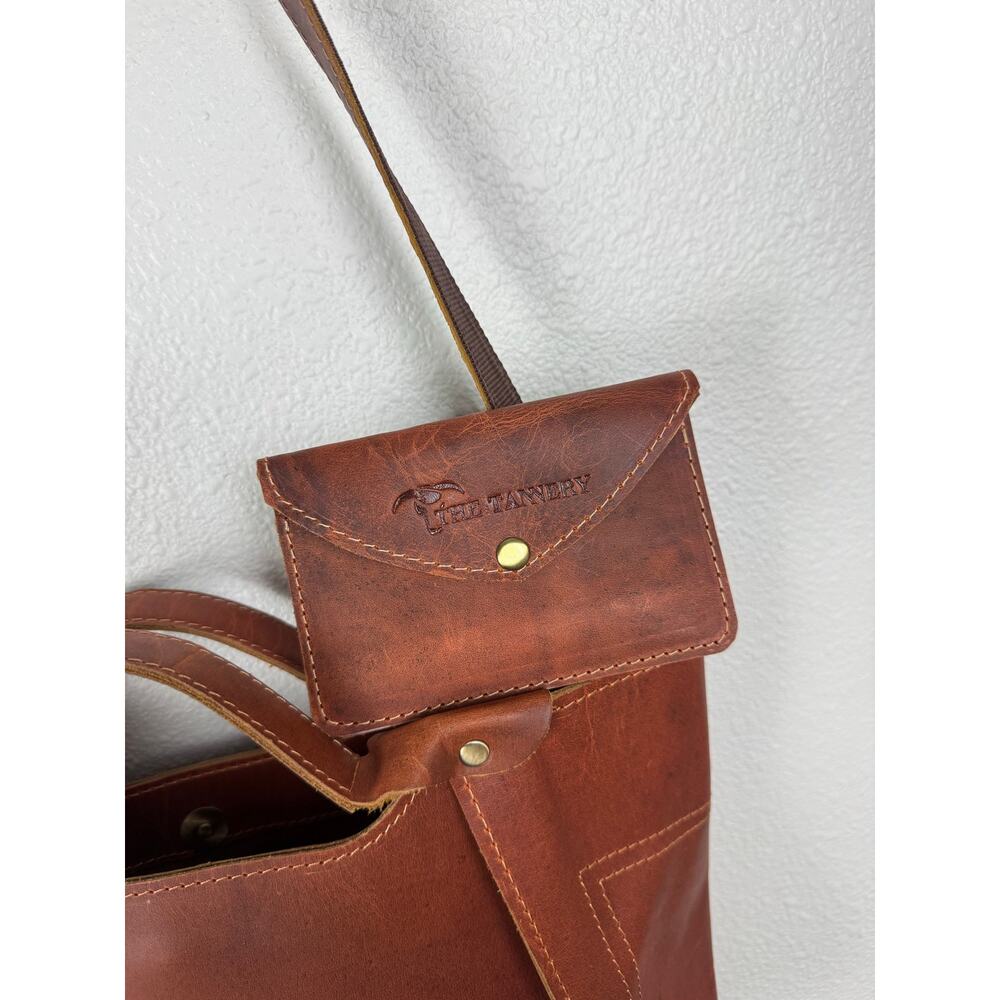 The Tannery Leather Tote Crossbody Bag Red Brown Rustic Satchel - Picture 5 of 10